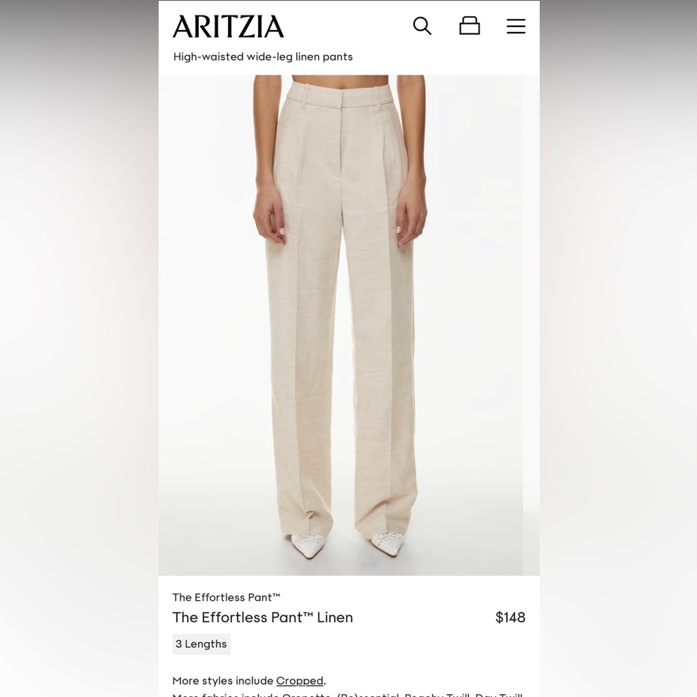 NWOT Aritzia Wilfred The Effortless Pant Linen - Natural Ecru - Size 10 Tall